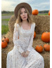 Square Neck Ivory Lace Boho Wedding Dress